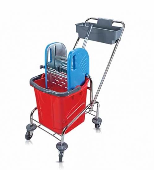 Krom Taşıyıcılı Metal Presli Tek Kovalı Temizlik Arabası
