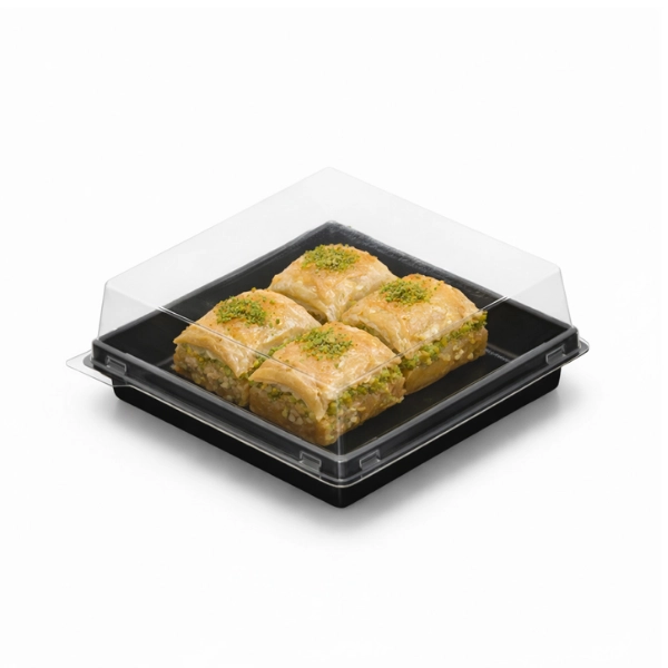 Kare Plastik Pasta Kabı 12x12x4 cm