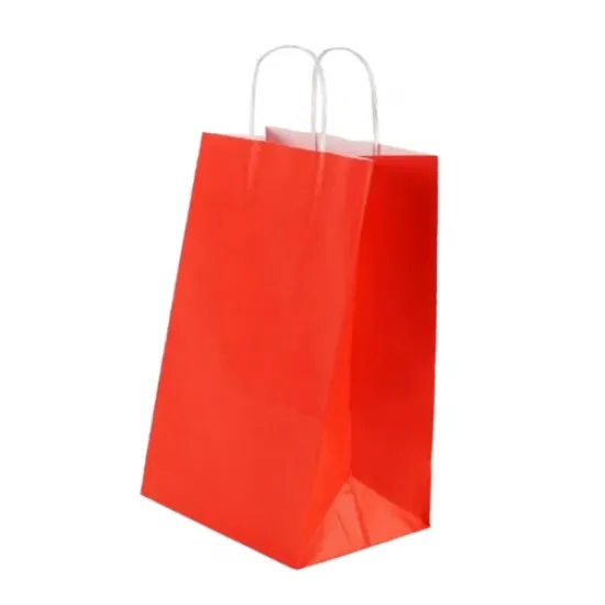 Burgu Saplı Kırmızı Kağıt Çanta 25x31x12 cm - Kırmızı Kağıt Çanta Fiyatı