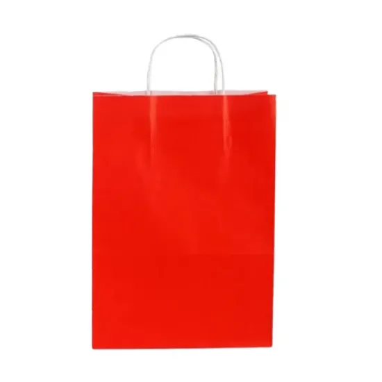 Burgu Saplı Kırmızı Kağıt Çanta 25x31x12 cm - Kırmızı Kağıt Çanta Fiyatı