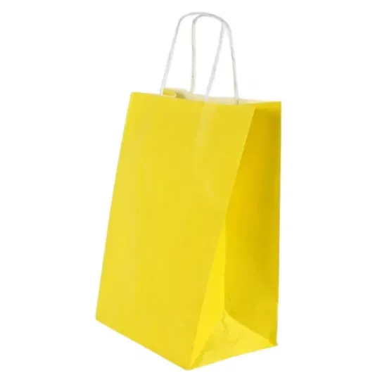 Burgu Saplı Sarı Kağıt Çanta 25x31x12 cm -Kağıt Çanta Fiyatları