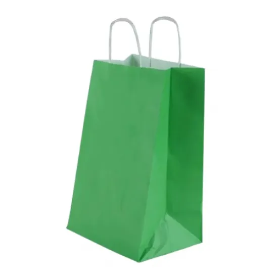 Burgu Saplı Yeşil Kağıt Çanta 25x31x12 cm - Kağıt Çanta Fiyatları
