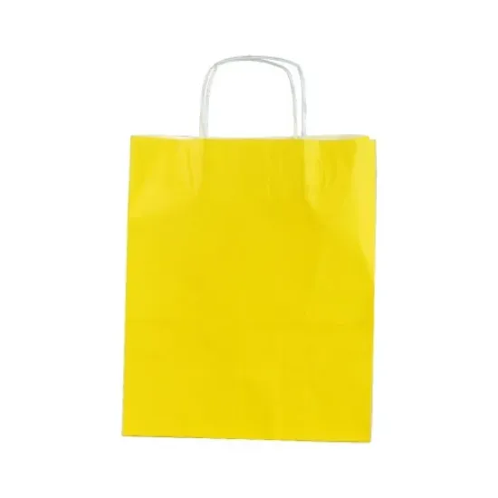 Burgu Saplı Sarı Kağıt Çanta 18x24x9 cm - %10 İndirimli Kağıt Çantalar