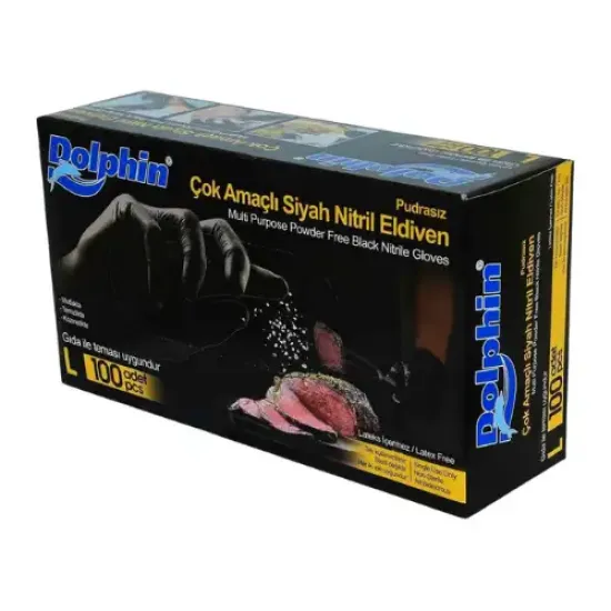 Dolphin Siyah Pudrasız Nitril Eldiven