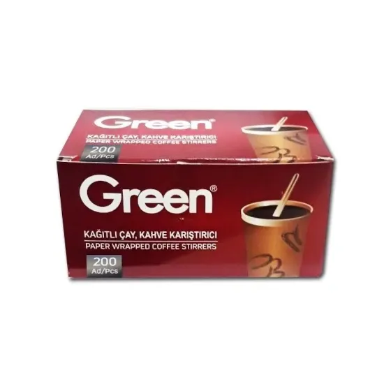 Kağıt Sargılı Tahta Karıştırıcı 11 cm - Green Tahta Çay Karıştırıcı