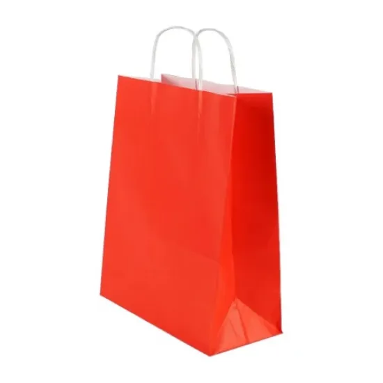 Burgu Saplı Kırmızı Kağıt Çanta 18x24x9 cm - %10 İndirimli Kırmızı Çanta Fiyatları