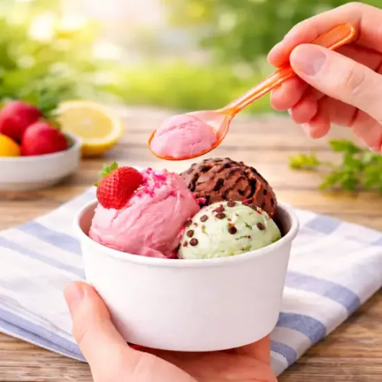 Lüks Plastik Dondurma Kaşığı Turuncu 100 Adet