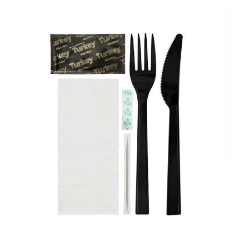 Lüks Siyah Yemek Seti 6’Lı ( Çatal-Bıçak-Tuz-Kürdan-Kol.Mendil-Peçete )